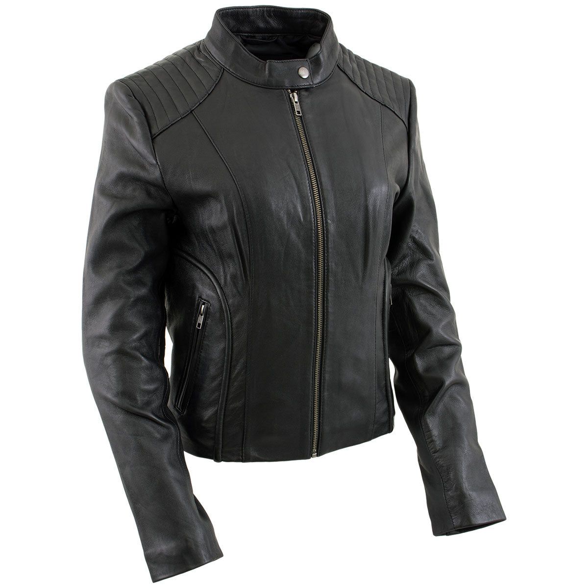 Milwaukee Leather LKL2735 Women's Black Premium Leather Scuba Style Biker Jacket w/ Mandarin Collar Milwaukee Leather LKL2735 Women's Black Premium Leather Scuba Style Biker Jacket w/ Mandarin Collar