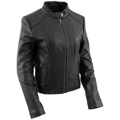 Milwaukee Leather LKL2735 Women's Black Premium Leather Scuba Style Biker Jacket w/ Mandarin Collar