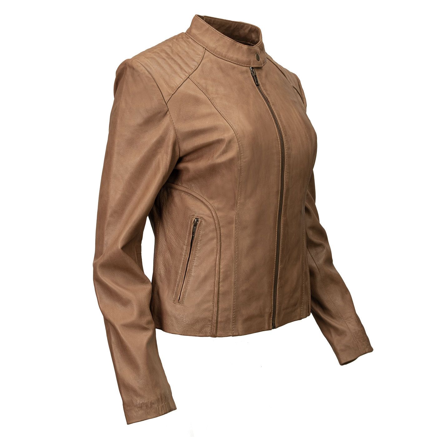 Milwaukee Leather LKL2736 Women's Cognac Premium Leather Scuba Style Biker Jacket w/ Mandarin Collar Milwaukee Leather LKL2736 Women's Cognac Premium Leather Scuba Style Biker Jacket w/ Mandarin Collar