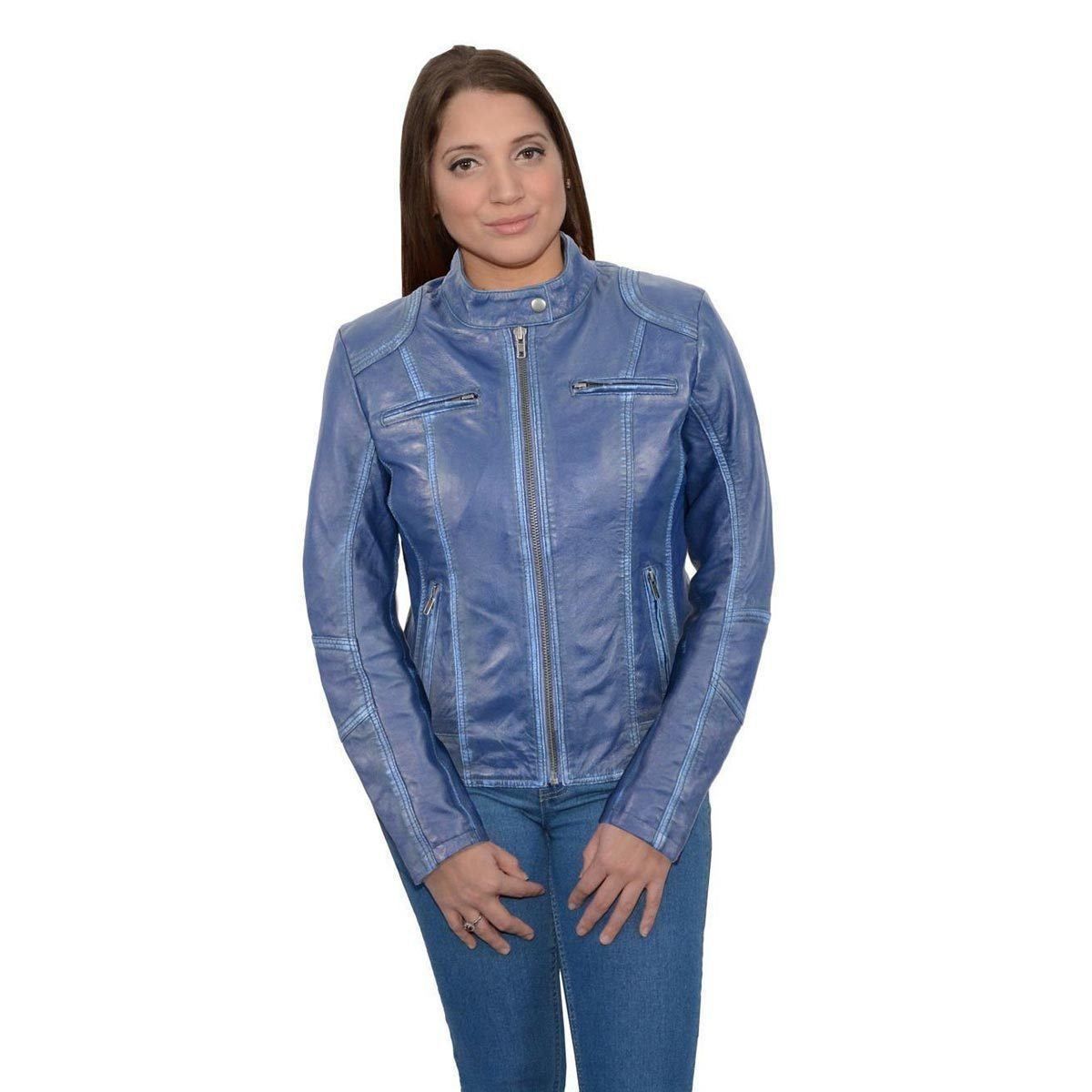 Milwaukee Leather SFL2830 Women's Royal Blue Scuba Style Sheepskin Fashion Leather Jacket Milwaukee Leather SFL2830 Women's Royal Blue Scuba Style Sheepskin Fashion Leather Jacket