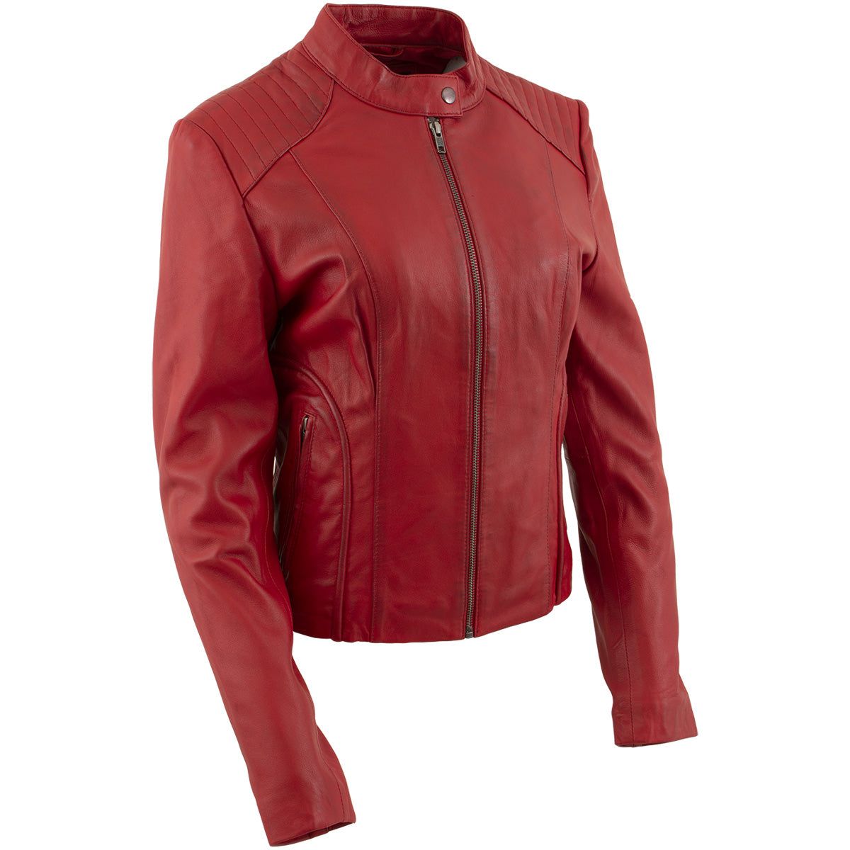Milwaukee Leather LKL2738 Women's Red Premium Leather Scuba Style Biker Jacket w/ Mandarin Collar Milwaukee Leather LKL2738 Women's Red Premium Leather Scuba Style Biker Jacket w/ Mandarin Collar