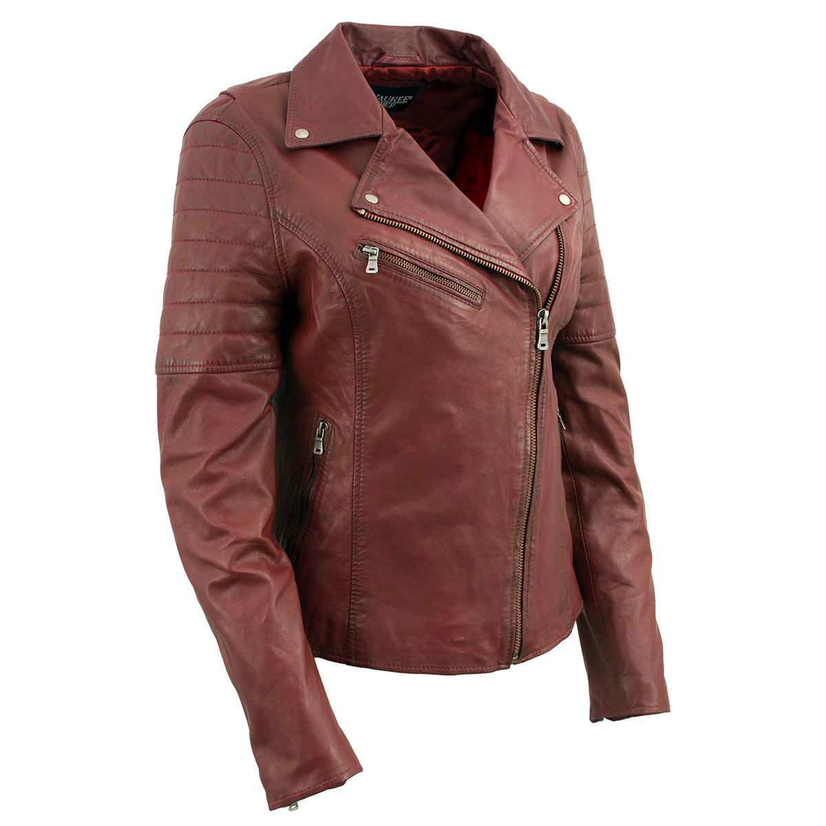 Milwaukee Leather Red Vintage Motorcycle Inspired Vegan Tan Fashion Leather Jacket for Women SFL2812 Milwaukee Leather Red Vintage Motorcycle Inspired Vegan Tan Fashion Leather Jacket for Women SFL2812