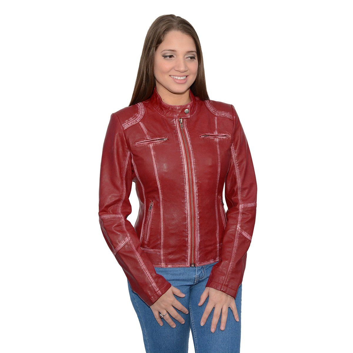 Milwaukee Leather SFL2830 Women's Red Scuba Style Sheepskin Fashion Leather Jacket Milwaukee Leather SFL2830 Women's Red Scuba Style Sheepskin Fashion Leather Jacket
