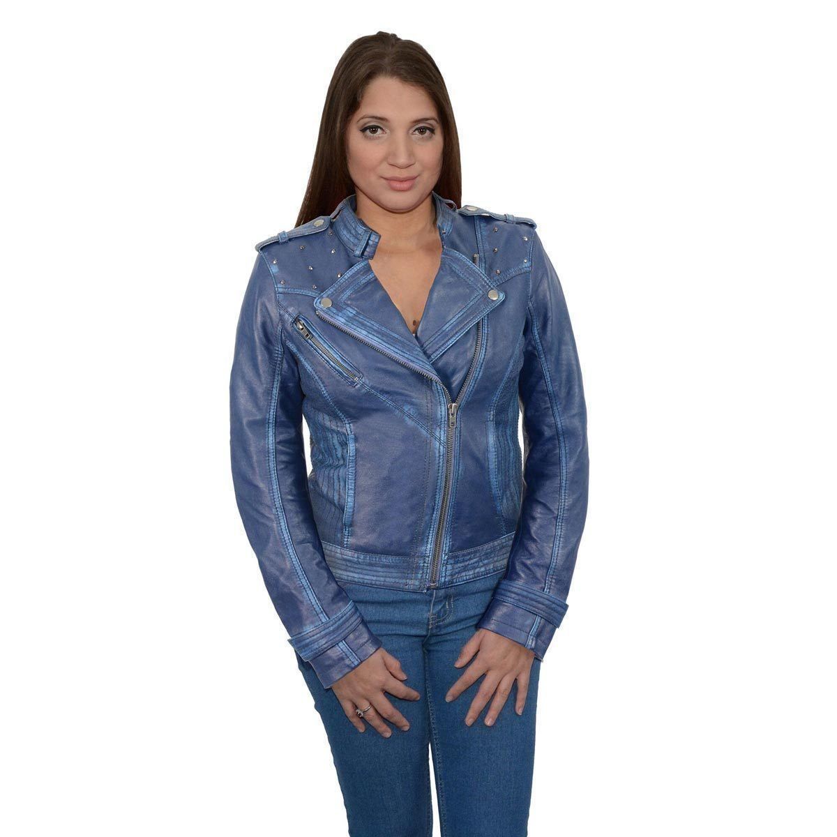 Milwaukee Leather Women's Maiden Royal Blue Premium Sheepskin Motorcycle Fashion Leather Jacket with Studs SFL2840 Milwaukee Leather Women's Maiden Royal Blue Premium Sheepskin Motorcycle Fashion Leather Jacket with Studs SFL2840