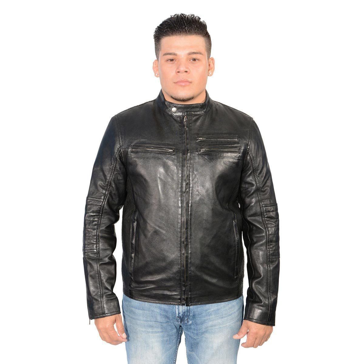 Milwaukee Leather SFM1805 Men's Black Side Stitch Cafe Racer Lambskin Leather Jacket Milwaukee Leather SFM1805 Men's Black Side Stitch Cafe Racer Lambskin Leather Jacket