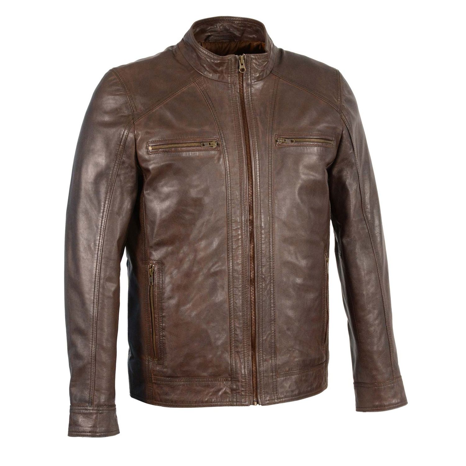 Milwaukee Leather Men's Broken Brown Leather Jacket with Front Zipper Closure SFM1860 Milwaukee Leather Men's Broken Brown Leather Jacket with Front Zipper Closure SFM1860