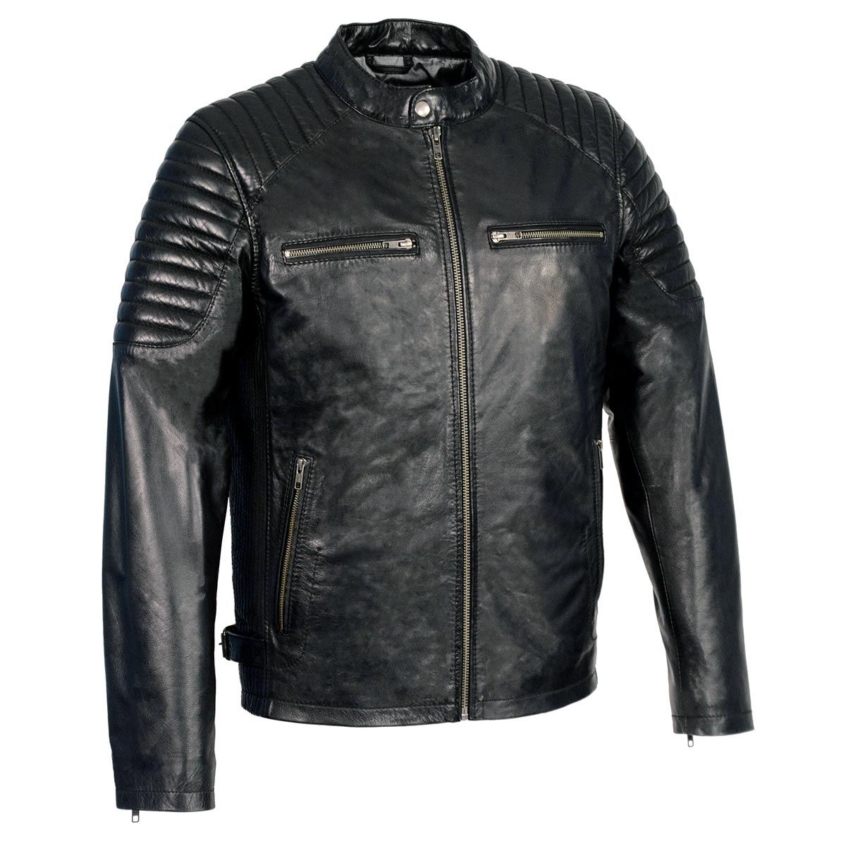 Milwaukee Leather SFM1840 Men's 'Quilted' Black Leather Fashion Jacket with Snap Button Collar Milwaukee Leather SFM1840 Men's 'Quilted' Black Leather Fashion Jacket with Snap Button Collar