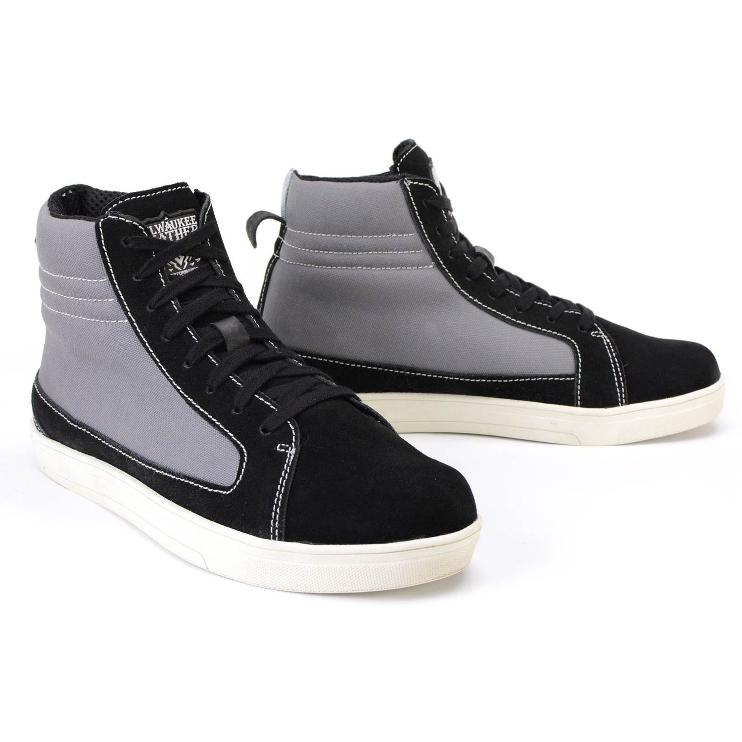 Milwaukee Leather MBM9112 Men's Black Suede with Grey Canvas Reinforced Casual Street Riding Shoes w/ Ankle Support Milwaukee Leather MBM9112 Men's Black Suede with Grey Canvas Reinforced Casual Street Riding Shoes w/ Ankle Support