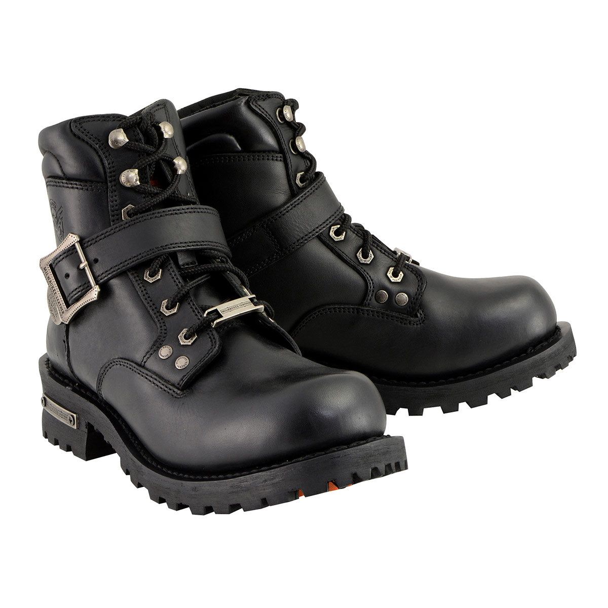 Milwaukee Leather Men's Wide-Width Classic Black Leather Lace-Up 6-inch Engineer Boots with Side Buckle MBM9010W Milwaukee Leather Men's Wide-Width Classic Black Leather Lace-Up 6-inch Engineer Boots with Side Buckle MBM9010W