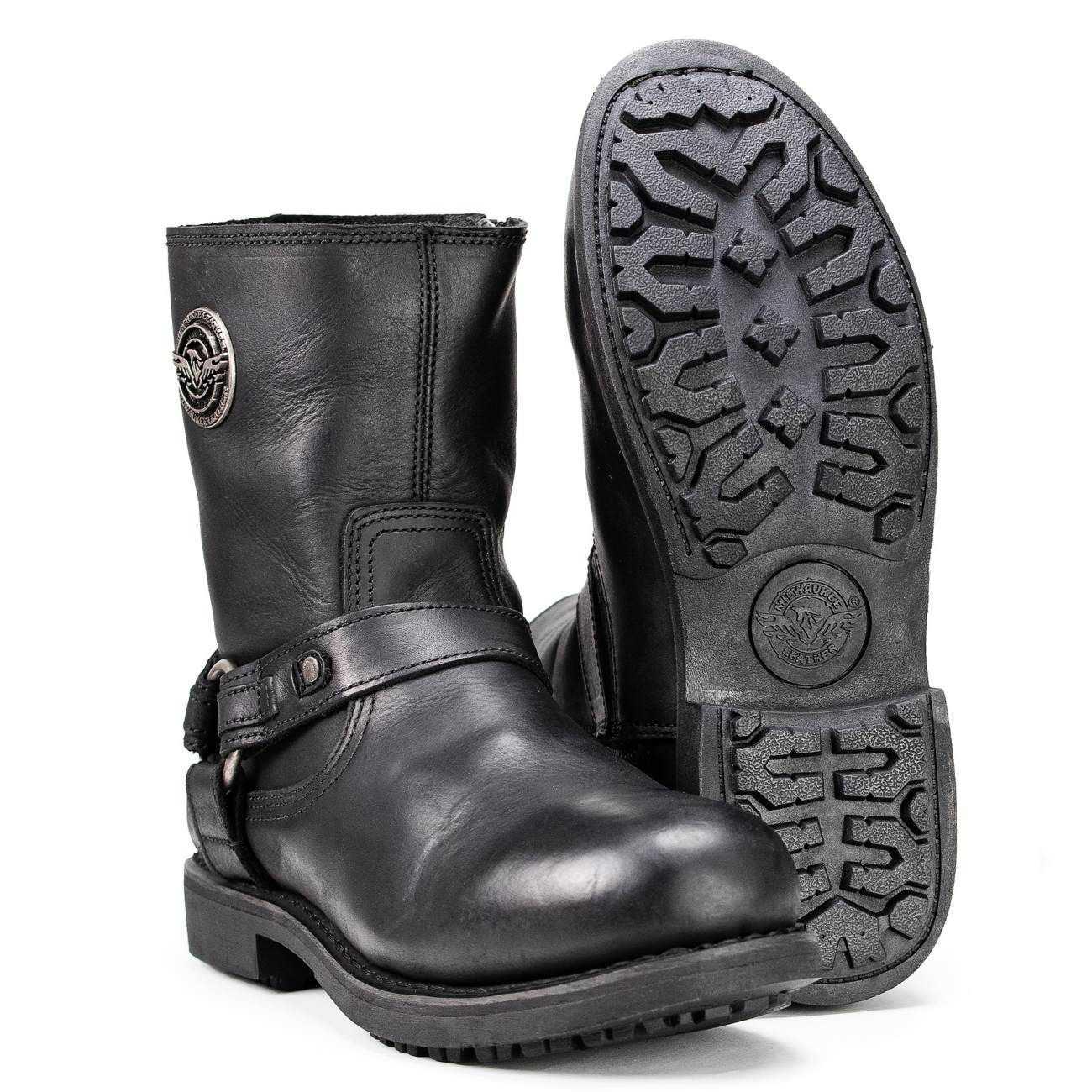 Milwaukee Leather MBM9042 Men's Black Ruf Leather Short Harness Motorcycle Boots w/ Inside Zipper Milwaukee Leather MBM9042 Men's Black Ruf Leather Short Harness Motorcycle Boots w/ Inside Zipper