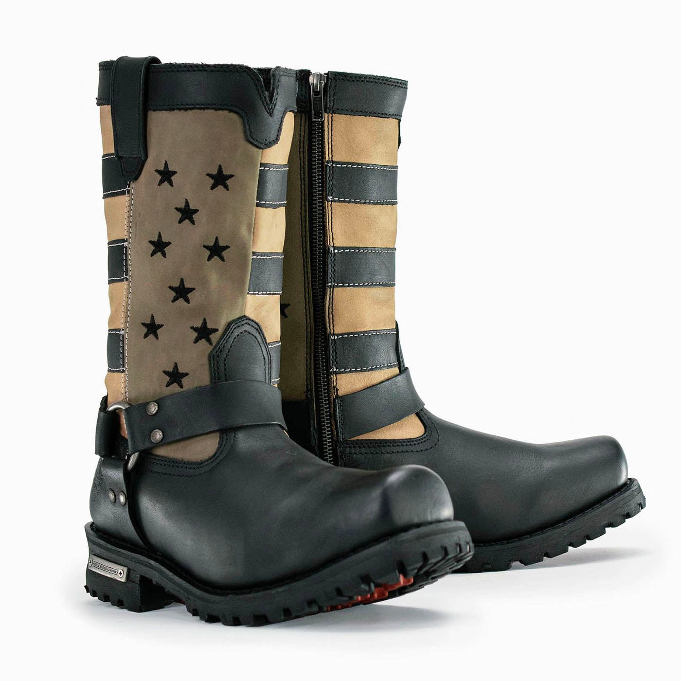 Milwaukee Leather Men's Stars and Stripes Black with Tan Motorcycle Rider Harness Boots MBM9045 Milwaukee Leather Men's Stars and Stripes Black with Tan Motorcycle Rider Harness Boots MBM9045