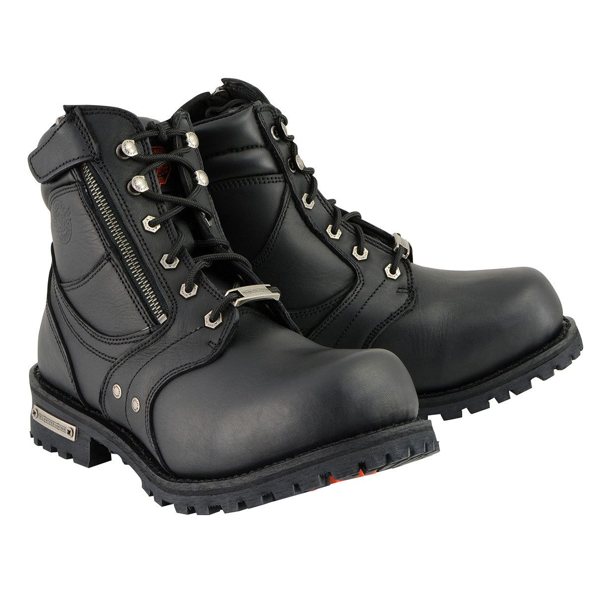 Milwaukee Leather Men's Black Leather 6-inch Lace-Up Motorcycle Biker Rider Boots w/ Zipper Closure MBM9050 Milwaukee Leather Men's Black Leather 6-inch Lace-Up Motorcycle Biker Rider Boots w/ Zipper Closure MBM9050