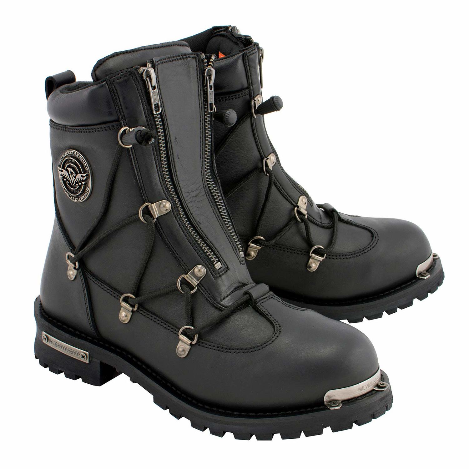 Milwaukee Leather MBM9075 Men's Black Leather 6-inch Plain Toe Dual Zipper Motorcycle Rider Boots Milwaukee Leather MBM9075 Men's Black Leather 6-inch Plain Toe Dual Zipper Motorcycle Rider Boots