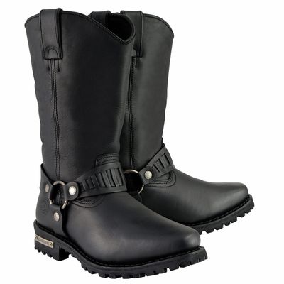 Milwaukee Leather Menâs Classic Harness Black Leather 11-Inch Western Style Motorcycle Boots MBM9015