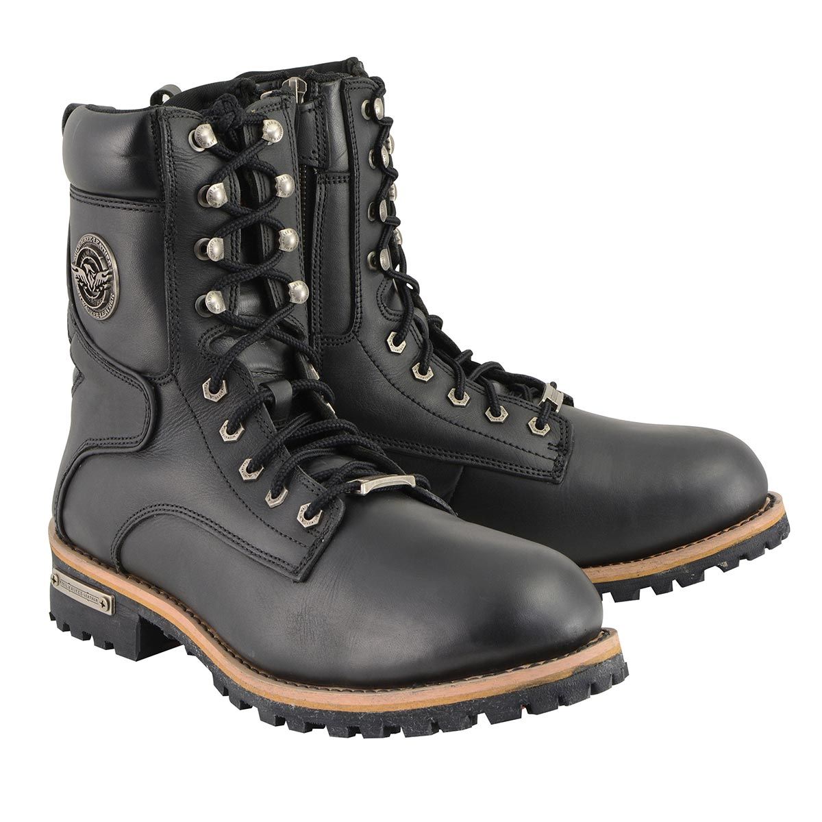 Milwaukee Leather Men's Classic Black Leather Lace-Up Logger Boots w/ Side Zipper MBM9095 Milwaukee Leather Men's Classic Black Leather Lace-Up Logger Boots w/ Side Zipper MBM9095