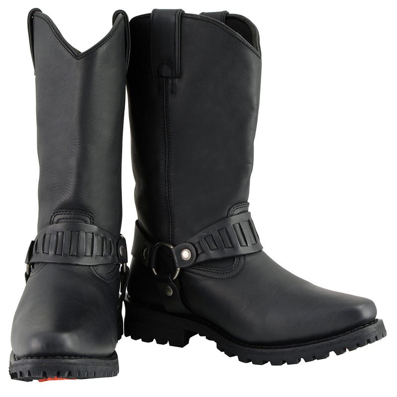 Milwaukee Leather Menâs Classic Harness Black Leather 11-Inch Western Style Motorcycle Boots MBM9015