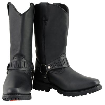 Milwaukee Leather Menâs Classic Harness Black Leather 11-Inch Western Style Motorcycle Boots MBM9015