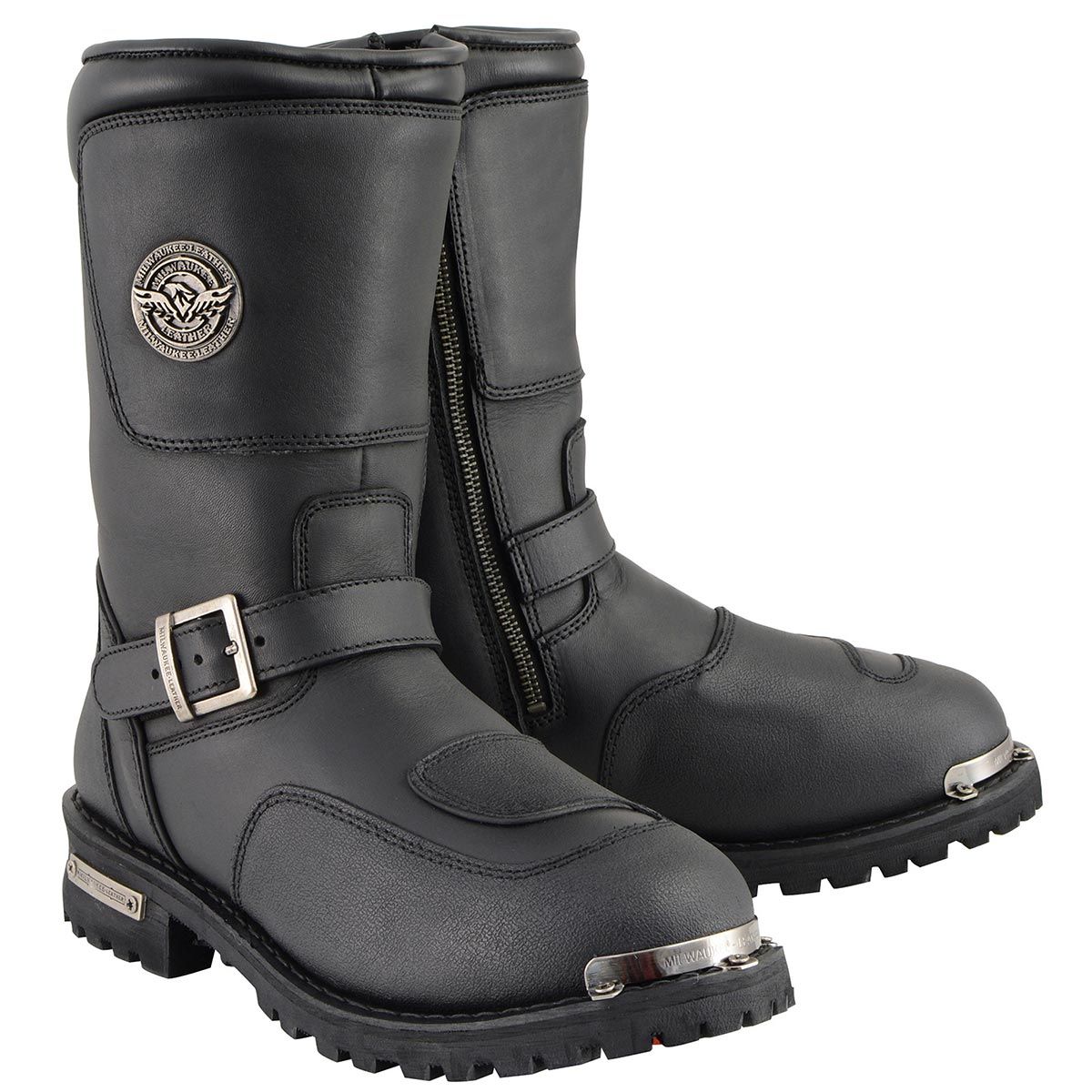 Milwaukee Leather Men's Black Leather Classic Engineer Motorcycle Boots w/ Reflective Piping & Gear Shift Protection MBM9070 Milwaukee Leather Men's Black Leather Classic Engineer Motorcycle Boots w/ Reflective Piping & Gear Shift Protection MBM9070