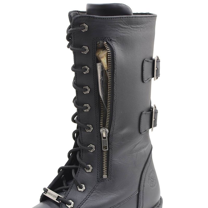 Milwaukee Leather Menâs 13-Inch-Tall Tactical Black Lace-Up Leather Boots Zipper w/ Storage Pocket MBM9069