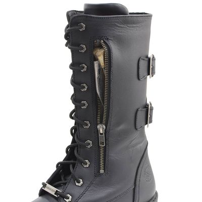 Milwaukee Leather Menâs 13-Inch-Tall Tactical Black Lace-Up Leather Boots Zipper w/ Storage Pocket MBM9069