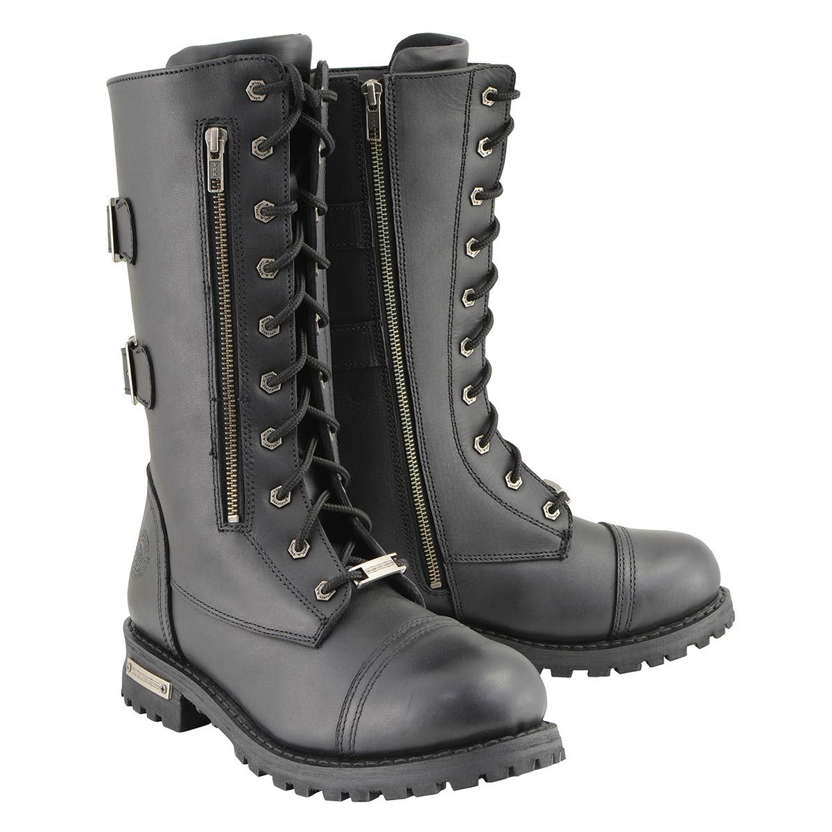 Milwaukee Leather Menâs 13-Inch-Tall Tactical Black Lace-Up Leather Boots Zipper w/ Storage Pocket MBM9069 Milwaukee Leather Menâs 13-Inch-Tall Tactical Black Lace-Up Leather Boots Zipper w/ Storage Pocket MBM9069