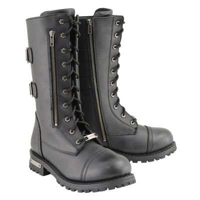 Milwaukee Leather Menâs 13-Inch-Tall Tactical Black Lace-Up Leather Boots Zipper w/ Storage Pocket MBM9069