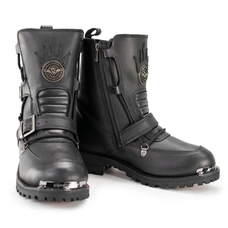 Milwaukee Leather MBM9076 Menâs Black Tactical Logger Leather Boots with Buckle Enhancement