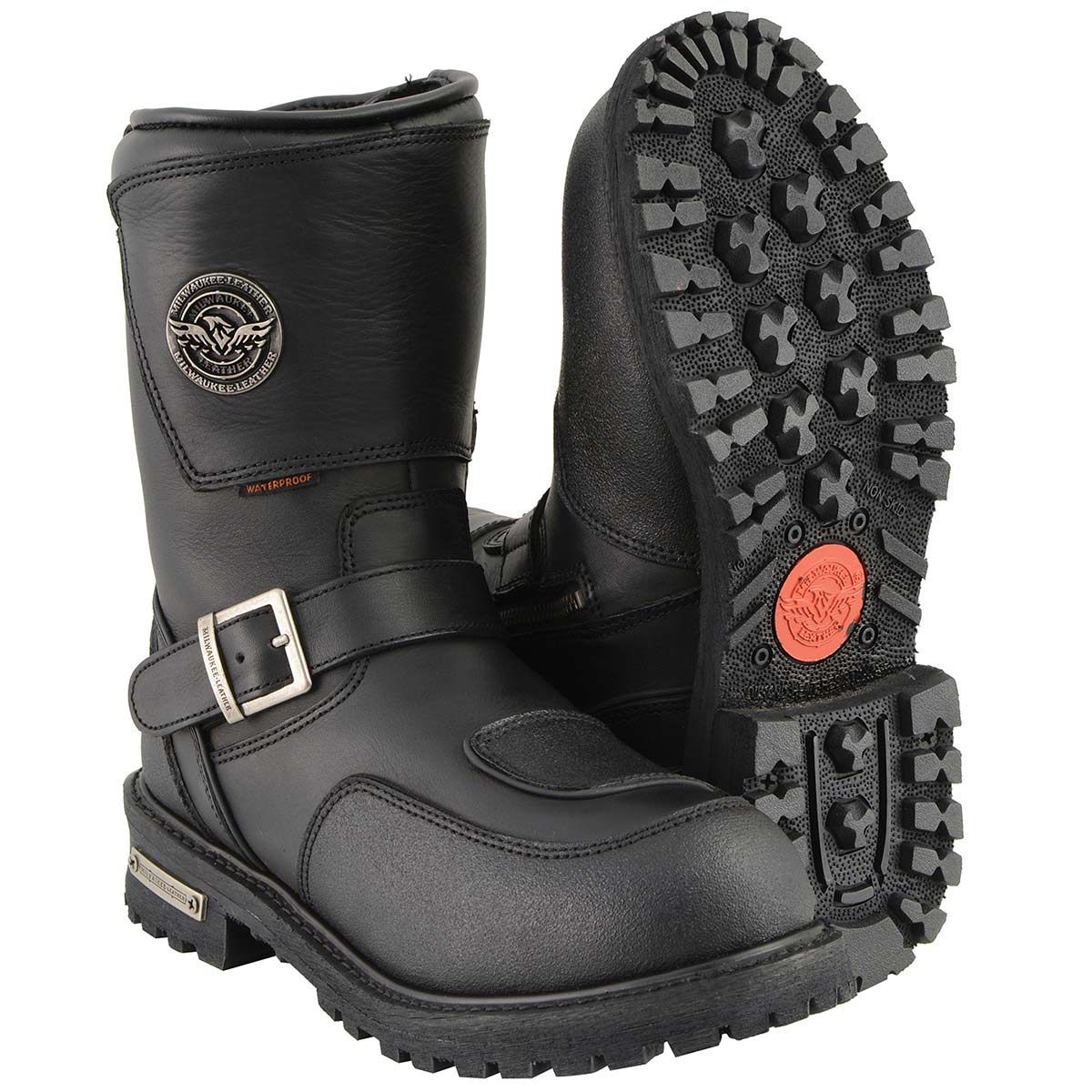 Milwaukee Leather Men's Black Wide Width 9-inch Waterproof Engineer Leather Biker Boots with Reflective Piping MBM9071WP Milwaukee Leather Men's Black Wide Width 9-inch Waterproof Engineer Leather Biker Boots with Reflective Piping MBM9071WP