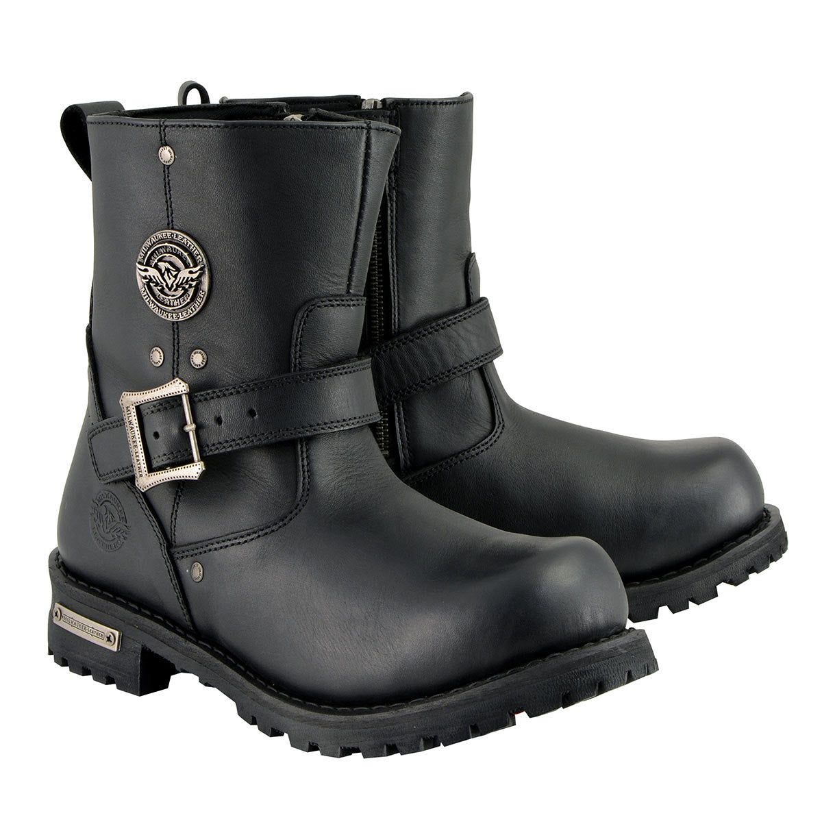 Milwaukee Leather Men's Black Leather Wide Width 6-inch Classic Engineer Motorcycle Boots w/ Side Zipper MBM9040W Milwaukee Leather Men's Black Leather Wide Width 6-inch Classic Engineer Motorcycle Boots w/ Side Zipper MBM9040W