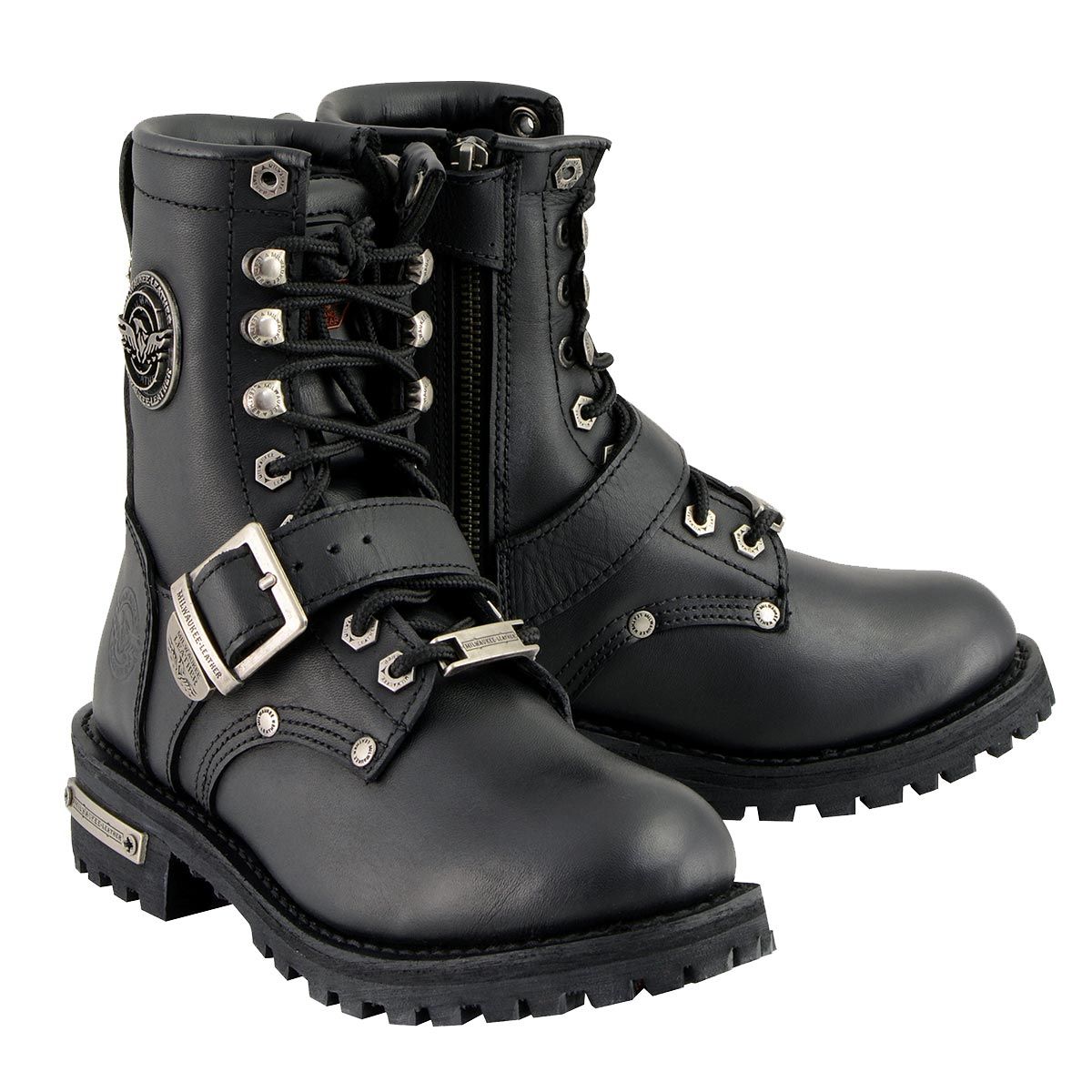 Milwaukee Leather MBL201 Women's Black Leather Lace-Up Motorcycle Rider Boots w/ Buckles Milwaukee Leather MBL201 Women's Black Leather Lace-Up Motorcycle Rider Boots w/ Buckles