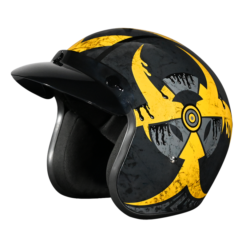 DOT Approved Daytona Cruiser Open Face Motorcycle Helmet - Men, Women & Youth - With Visor & Graphics - W/ Toxic