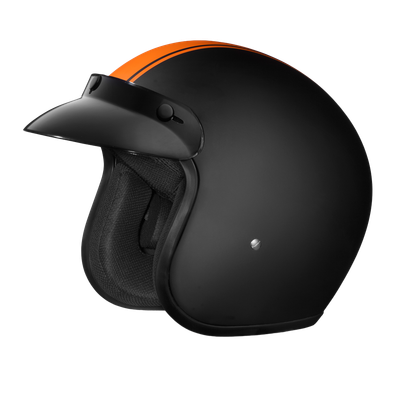 DOT Approved Daytona Cruiser Open Face Motorcycle Helmet - Men, Women & Youth - With Visor & Graphics - W/ Orange Pin Stripe