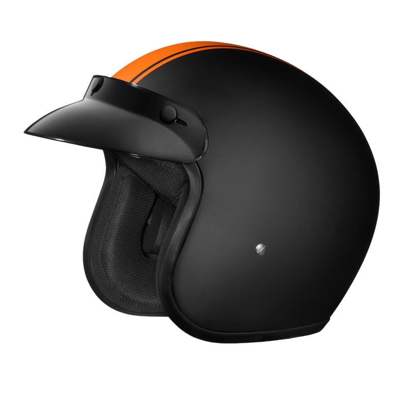 DOT Approved Daytona Cruiser Open Face Motorcycle Helmet - Men, Women & Youth - With Visor & Graphics - W/ Orange Pin Stripe