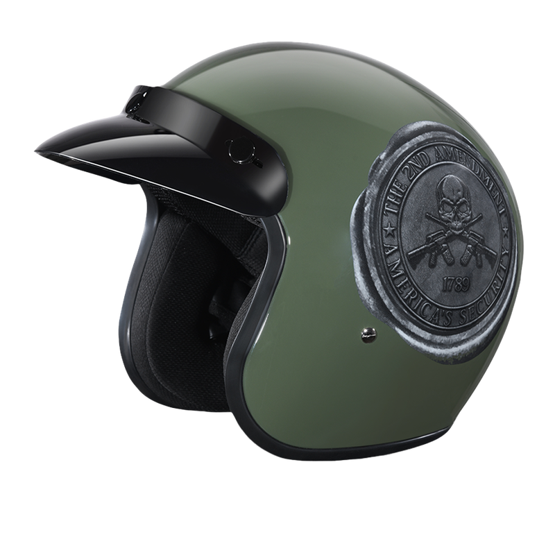 DOT Approved Daytona Cruiser Open Face Motorcycle Helmet - Men, Women & Youth - With Visor & Graphics - W/ 2nd Amendment Seal