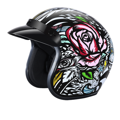 DOT Approved Daytona Cruiser Open Face Motorcycle Helmet - Men, Women & Youth - With Visor & Graphics - W/ Tribal