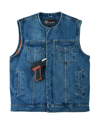 VB919BL Men's Blue Denim Collarless Vest VB919BL Men's Blue Denim Collarless Vest