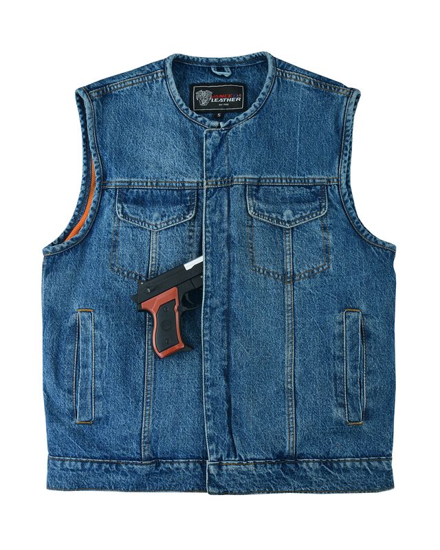 VB919BL Men's Blue Denim Collarless Vest