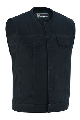 VB919BK Men's Black Denim Collarless Vest VB919BK Men's Black Denim Collarless Vest