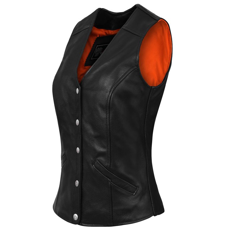 VL1047 Ladies Five Snap Premium Leather Vest VL1047 Ladies Five Snap Premium Leather Vest