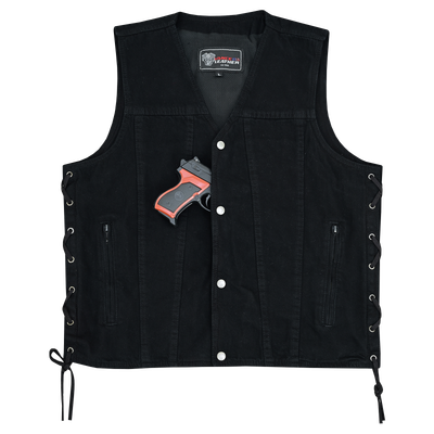 VB939BK Men's Black V-Neck Denim Vest for Motorcycle Riders VB939BK Men's Black V-Neck Denim Vest for Motorcycle Riders