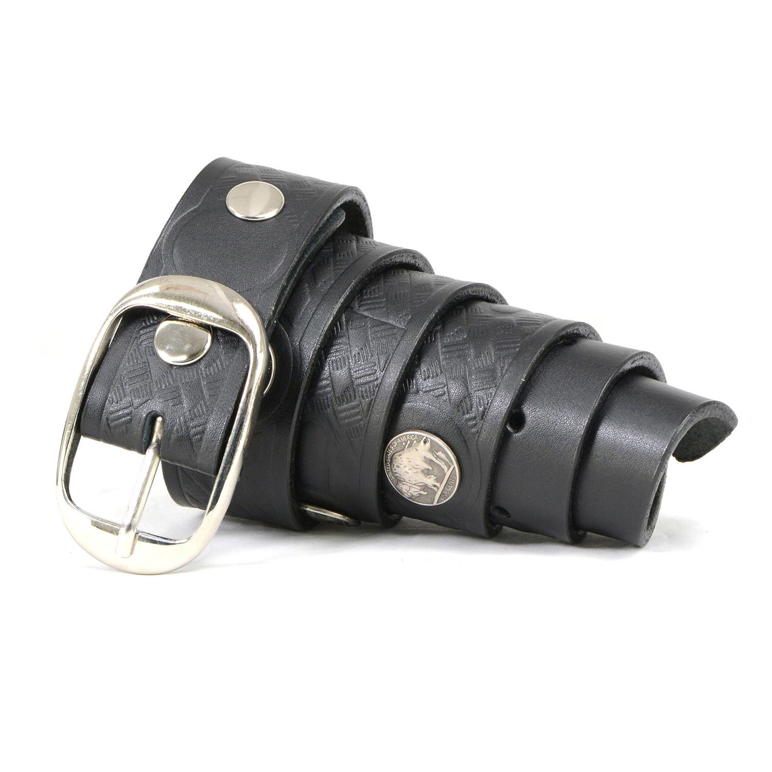 Milwaukee Leather MP7123 Men's Cross Hatch & 5 Cent Buffalo-Black Leather Belt w/ Interchangeable Buckle-1.5 In Wide Milwaukee Leather MP7123 Men's Cross Hatch & 5 Cent Buffalo-Black Leather Belt w/ Interchangeable Buckle-1.5 In Wide