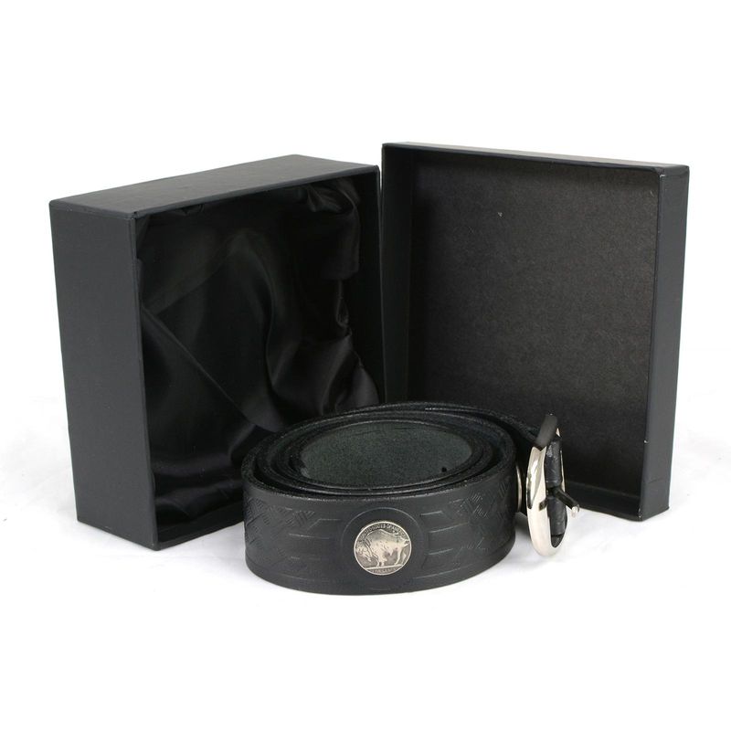 Milwaukee Leather MP7123 Men's Cross Hatch & 5 Cent Buffalo-Black Leather Belt w/ Interchangeable Buckle-1.5 In Wide