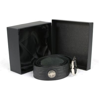 Milwaukee Leather MP7123 Men's Cross Hatch & 5 Cent Buffalo-Black Leather Belt w/ Interchangeable Buckle-1.5 In Wide