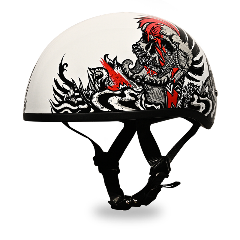 DOT Approved Daytona Motorcycle Half Face Helmet - Skull Cap Graphics for Men & Women, Scooters, ATVs, UTVs & Choppers - W/ Rockin' Reaper