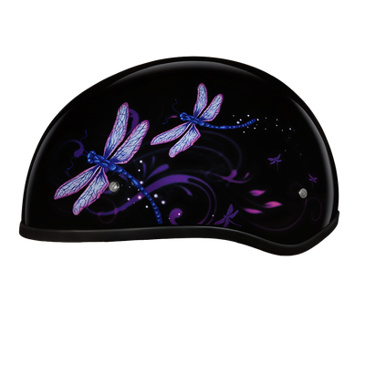 DOT Approved Daytona Motorcycle Half Face Helmet - Skull Cap Graphics for Men & Women, Scooters, ATVs, UTVs & Choppers - W/ Dragonfly