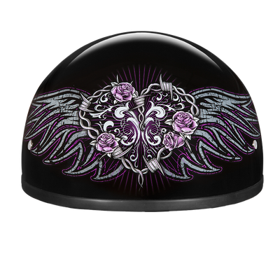 DOT Approved Daytona Motorcycle Half Face Helmet - Skull Cap Graphics for Men & Women, Scooters, ATVs, UTVs & Choppers - W/ Barbed Wire Heart