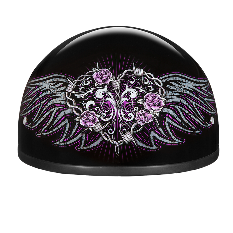 DOT Approved Daytona Motorcycle Half Face Helmet - Skull Cap Graphics for Men & Women, Scooters, ATVs, UTVs & Choppers - W/ Barbed Wire Heart