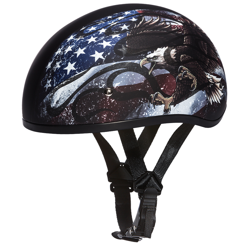 DOT Approved Daytona Motorcycle Half Face Helmet - Skull Cap Graphics for Men & Women, Scooters, ATVs, UTVs & Choppers - W/ USA