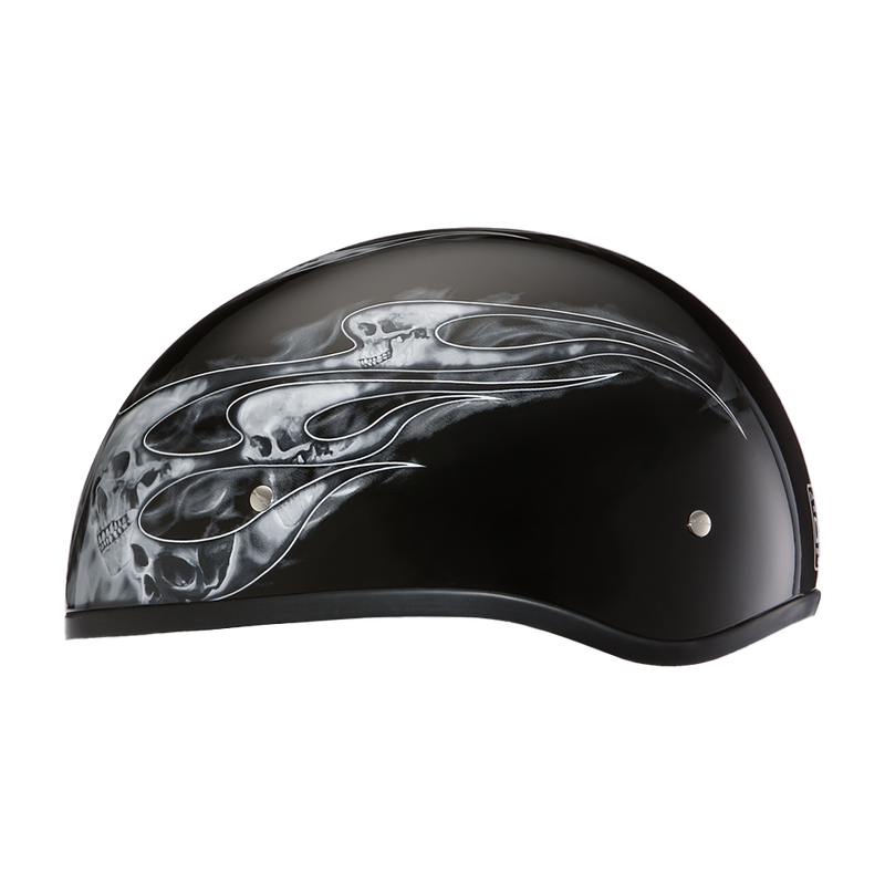 DOT Approved Daytona Motorcycle Half Face Helmet - Skull Cap Graphics for Men & Women, Scooters, ATVs, UTVs & Choppers - W/ Skull Flames Silver
