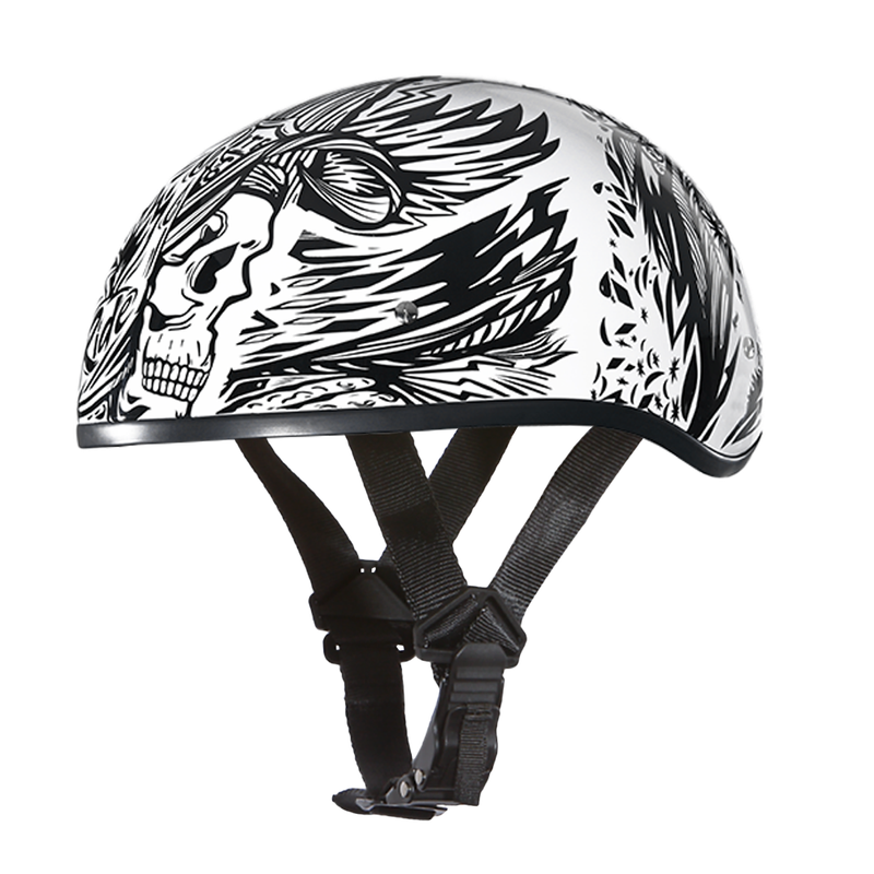 DOT Approved Daytona Motorcycle Half Face Helmet - Skull Cap Graphics for Men & Women, Scooters, ATVs, UTVs & Choppers - W/ Live Fast